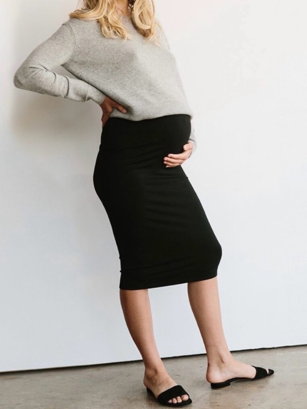 Storq Black Pencil Skirt Size 3 (Medium 8-10) Maternity Soft Thick Fabric